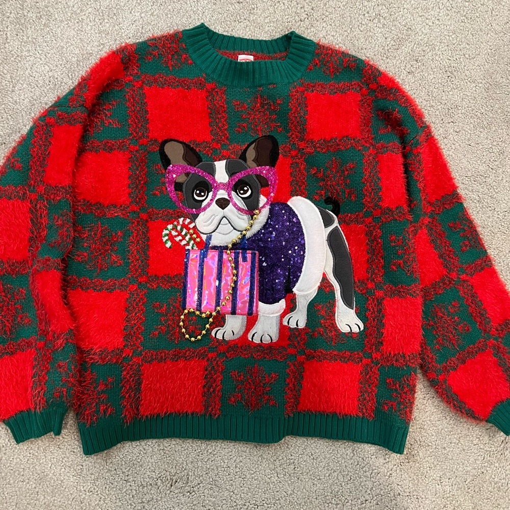 Holiday Time Red and Green Knit Dog Sweater
